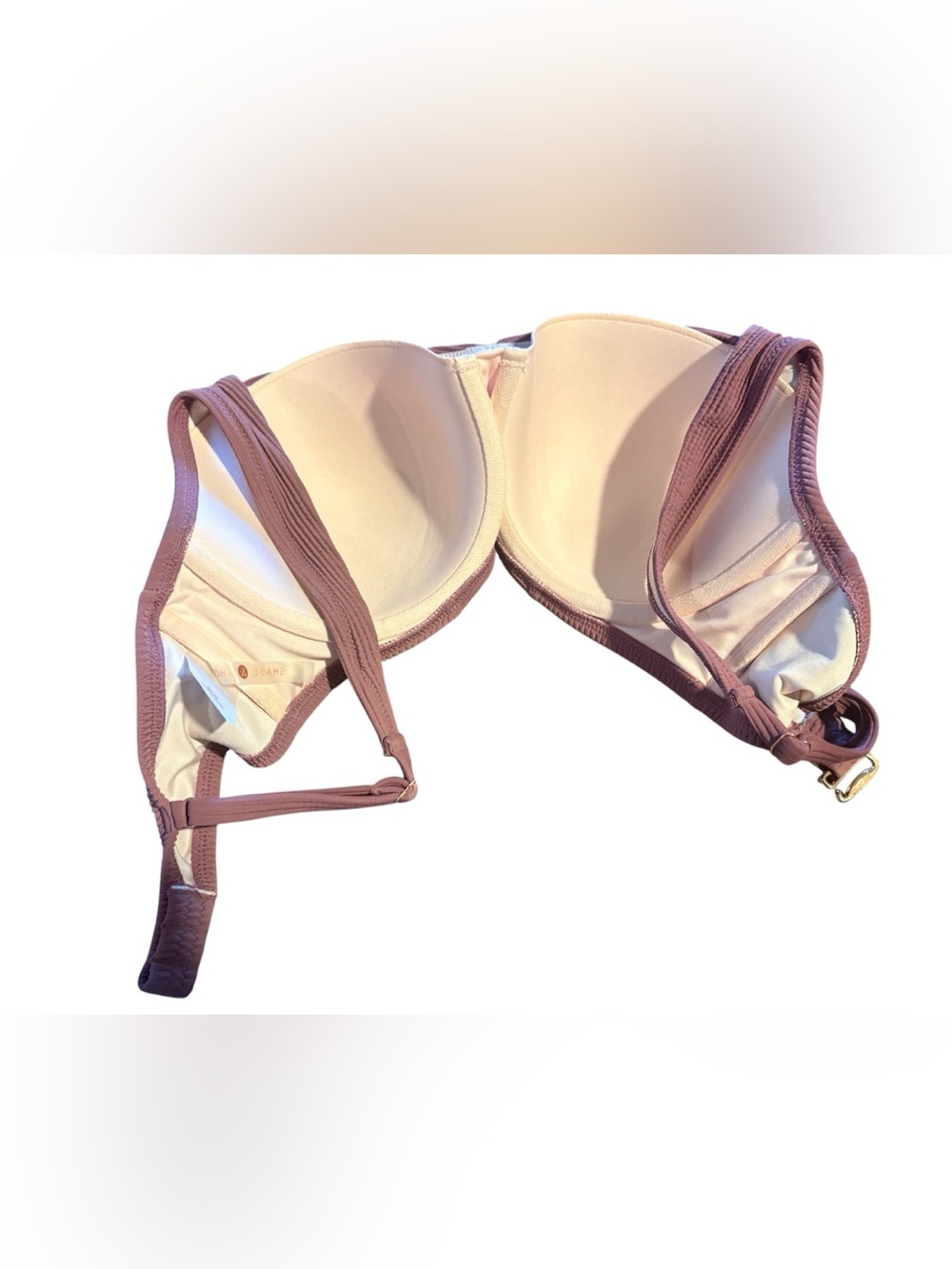 SHADE & SHORE 36D Women's ribbed Mauve Underwire swim suit bra top - Picture 3 of 7